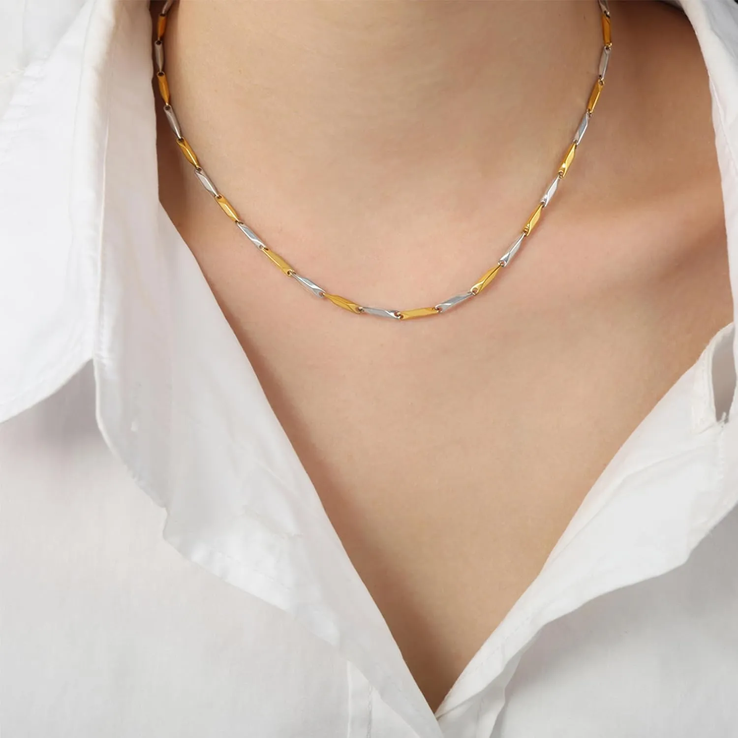 Jean Beau Gold Choker Necklace for Women, Simple 18K Gold Plated Adjustable Link Chain Prom Jewelry Gifts