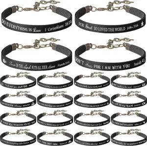 Jeyiour 20 Pieces Bible Verse Bracelets Bulk Christian Leather Bracelets, God Faith Scripture Quotes Bracelet, Inspirational Gifts Bible Bracelets Scripture for Office Home Woman Man