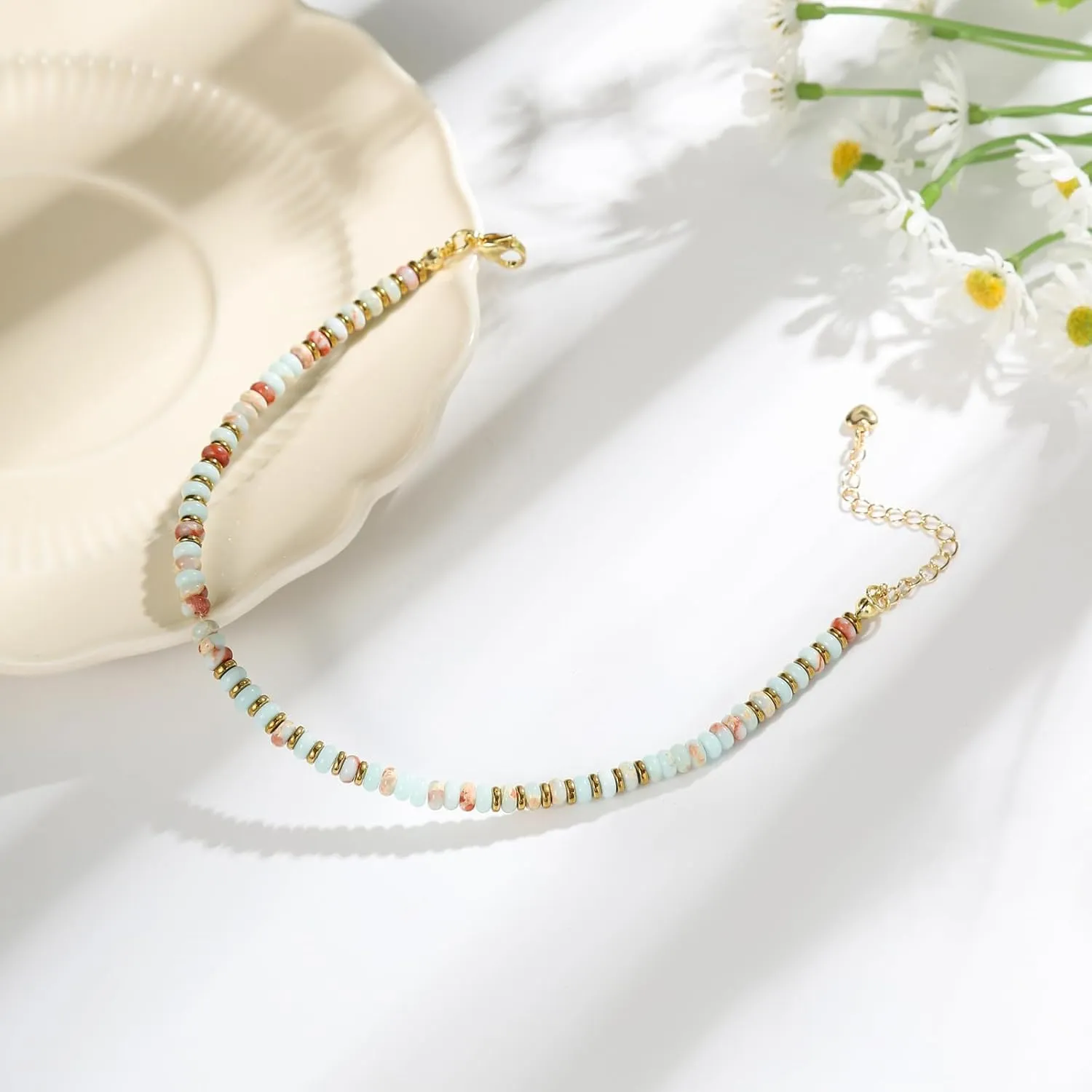 Jinxiuge Stone Beaded Anklets for Women Handmade Beach Boho Beads Ankle Bracelet Jewelry for Birthday Party Gift for Her