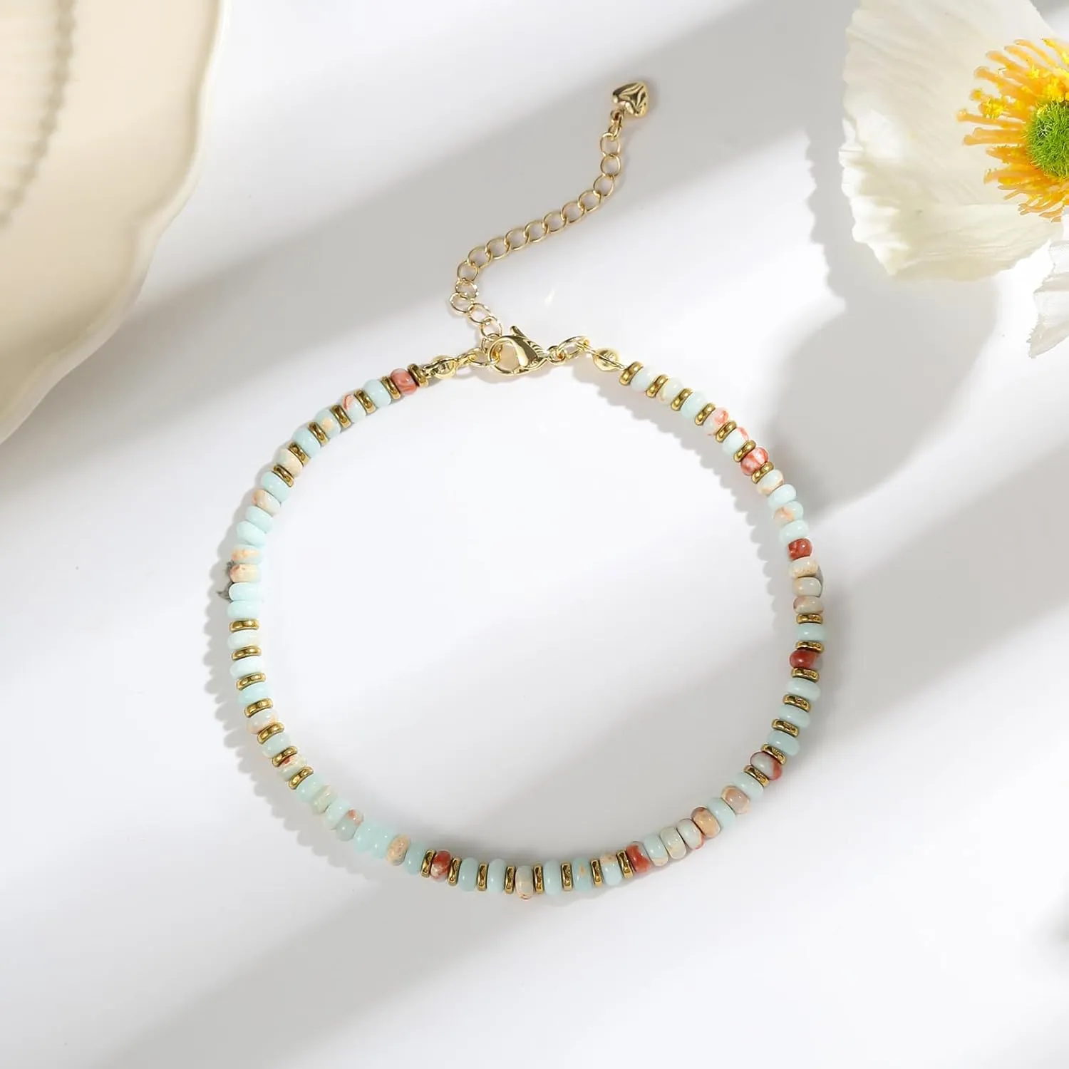Jinxiuge Stone Beaded Anklets for Women Handmade Beach Boho Beads Ankle Bracelet Jewelry for Birthday Party Gift for Her
