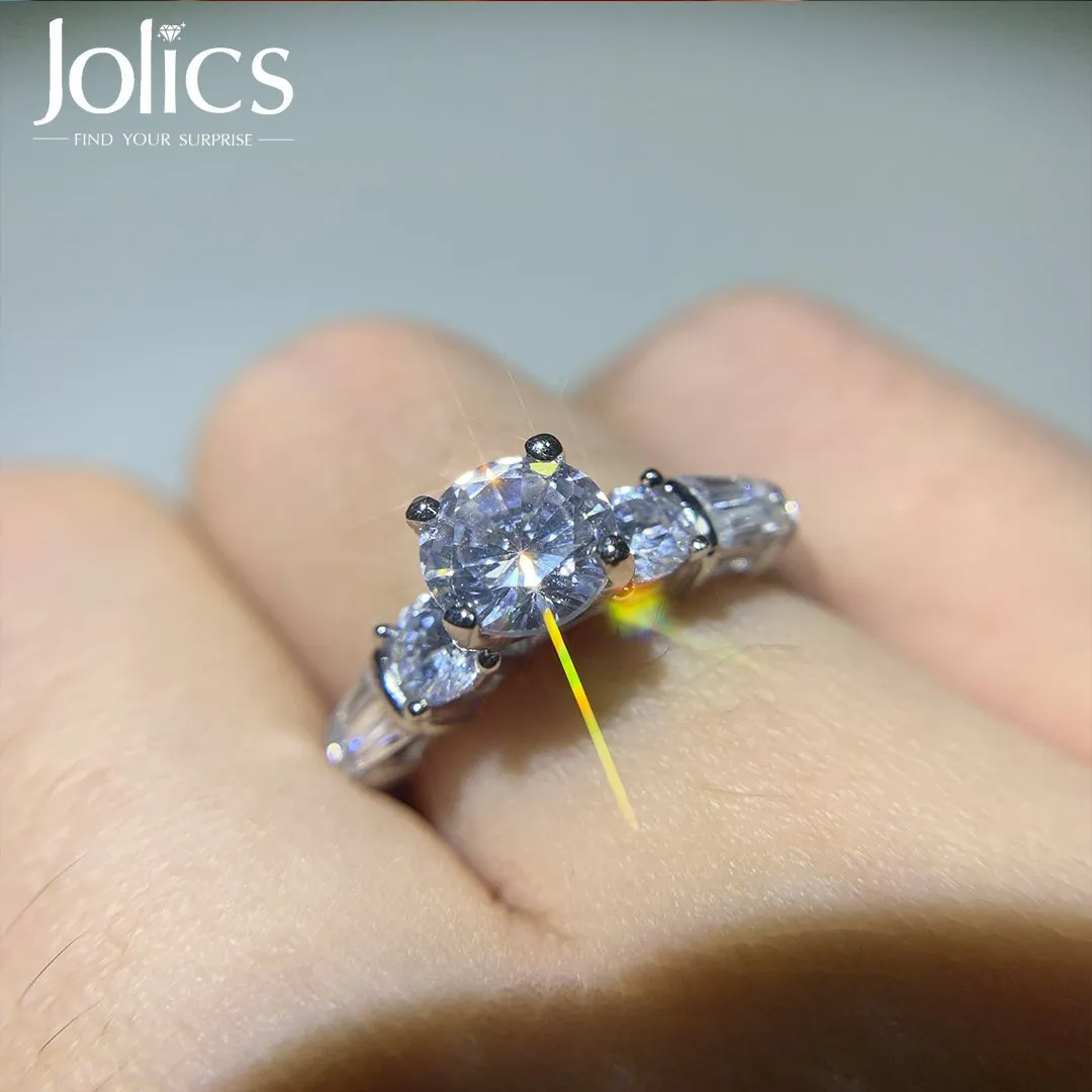Jolics Handmade 1.5 CT Round Cut Sterling Silver Ring