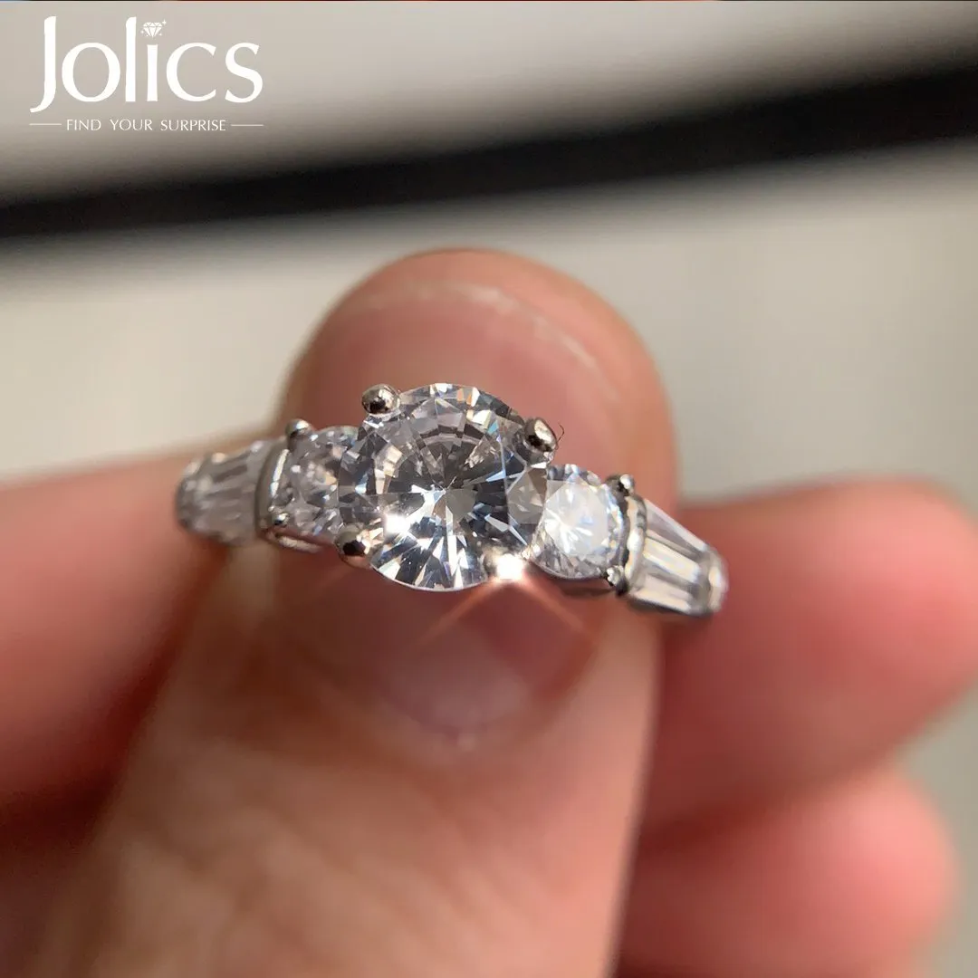 Jolics Handmade 1.5 CT Round Cut Sterling Silver Ring