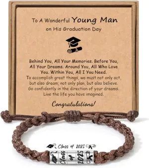 JoycuFF 2025 Graduation Gifts for Him High School College Gifts for Men Leather Bracelet for Son Boyfriend Brother Grandson Friends