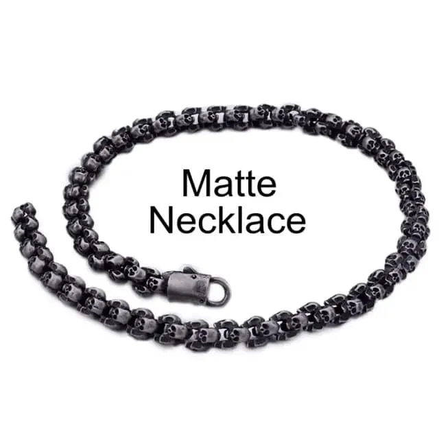 Long Skull Necklaces Men Stainless Steel Brushed Polished Gold Charm Link Chains