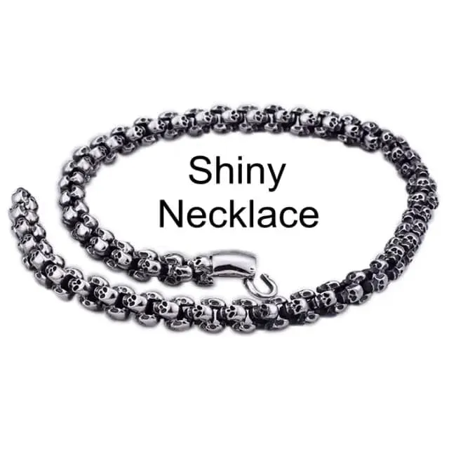 Long Skull Necklaces Men Stainless Steel Brushed Polished Gold Charm Link Chains
