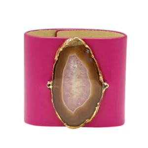 LOVED CUFF - PINK RUBY LEATHER WITH BROWN AGATE  M.1.01.003.1009