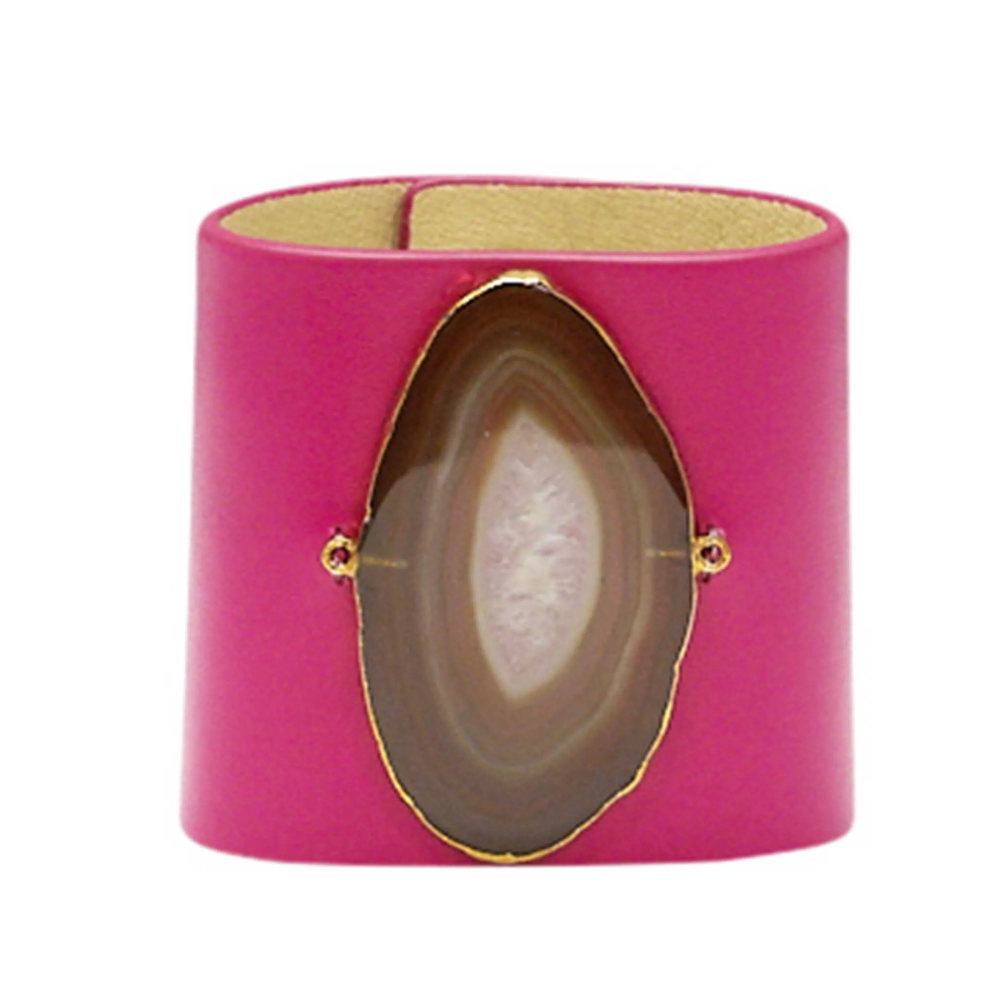 LOVED CUFF - PINK RUBY LEATHER WITH BROWN AGATE  M.1.01.004.2039