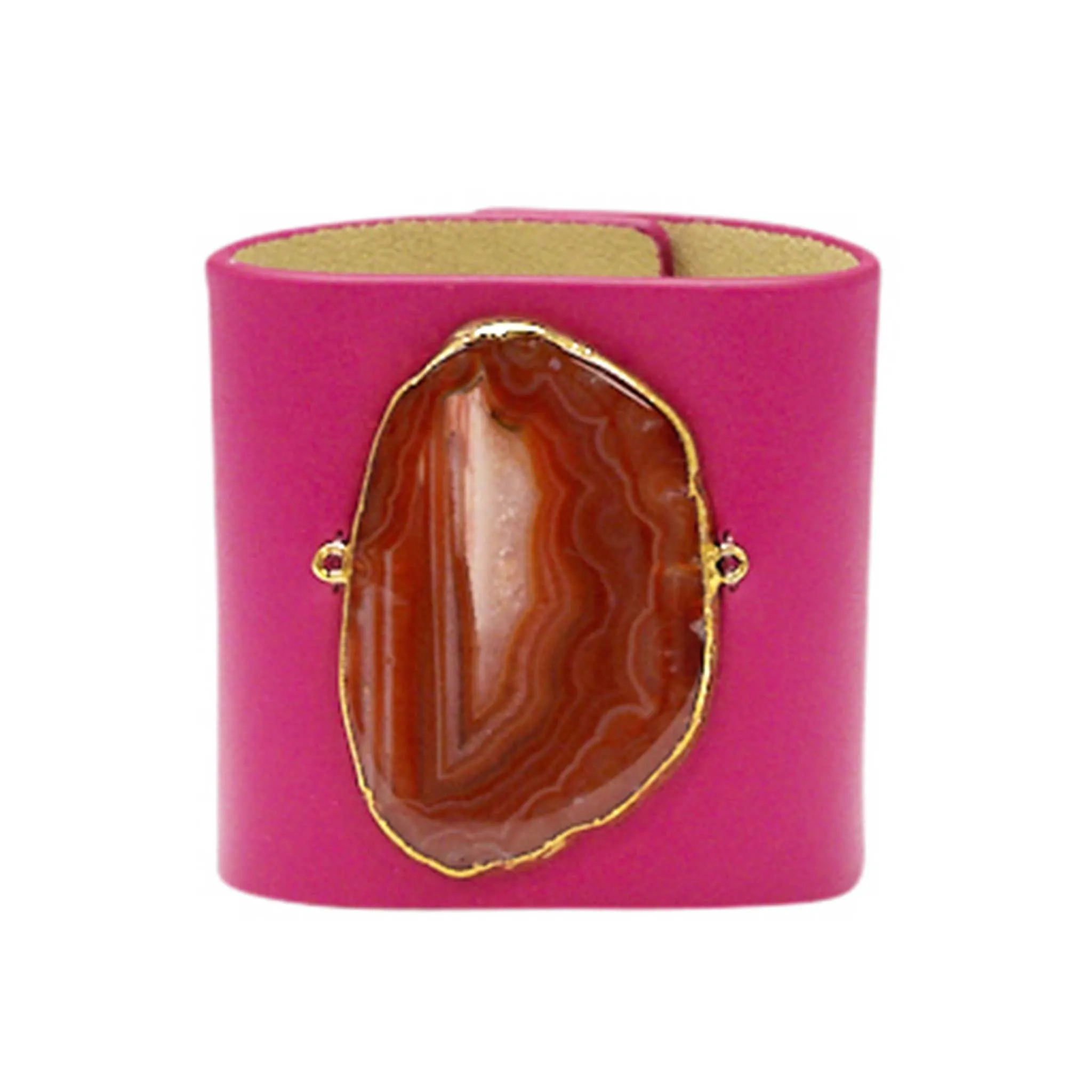LOVED CUFF - PINK RUBY LEATHER WITH BROWN AGATE  S.1.01.001.1030