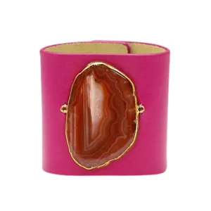 LOVED CUFF - PINK RUBY LEATHER WITH BROWN AGATE  S.1.01.001.1030