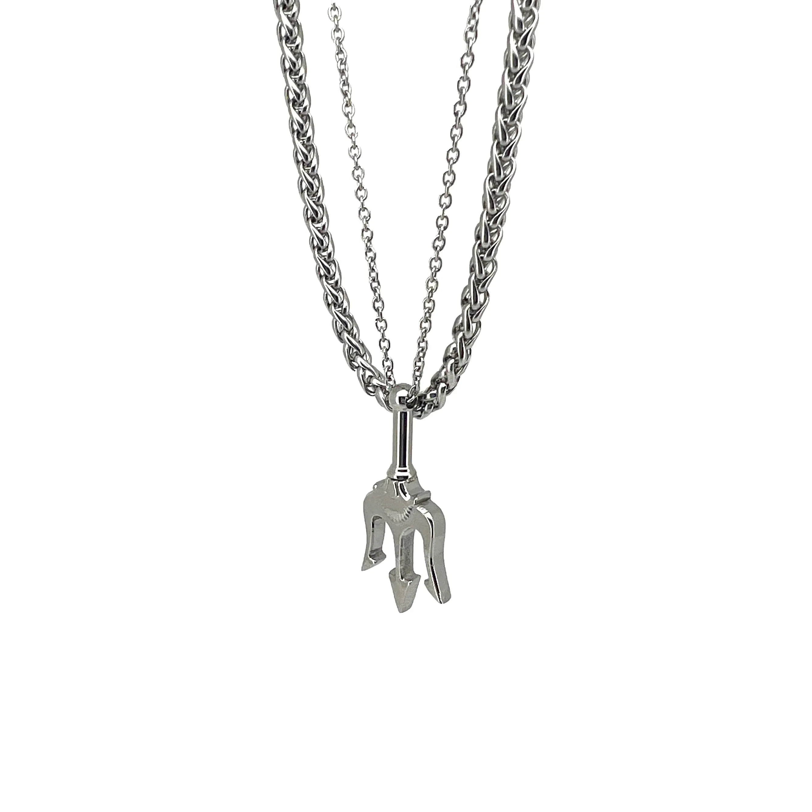 Ludvigs Stainless Steel Trident Pendant with Cable Chain Necklace