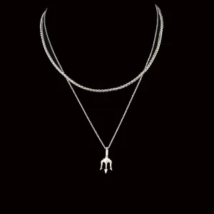 Ludvigs Stainless Steel Trident Pendant with Cable Chain Necklace