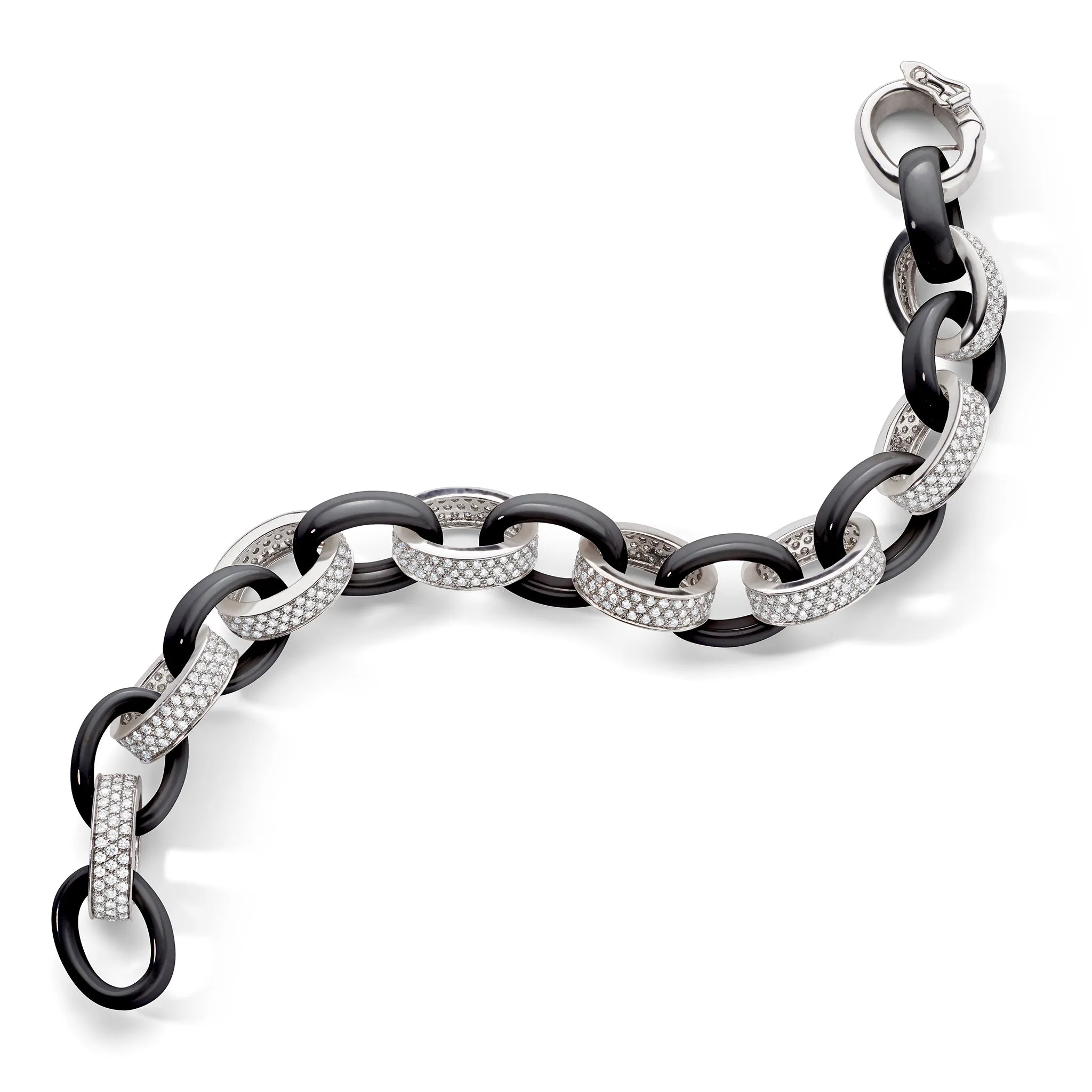 Marilyn Black Ceramic and Pave Diamond Link Bracelet