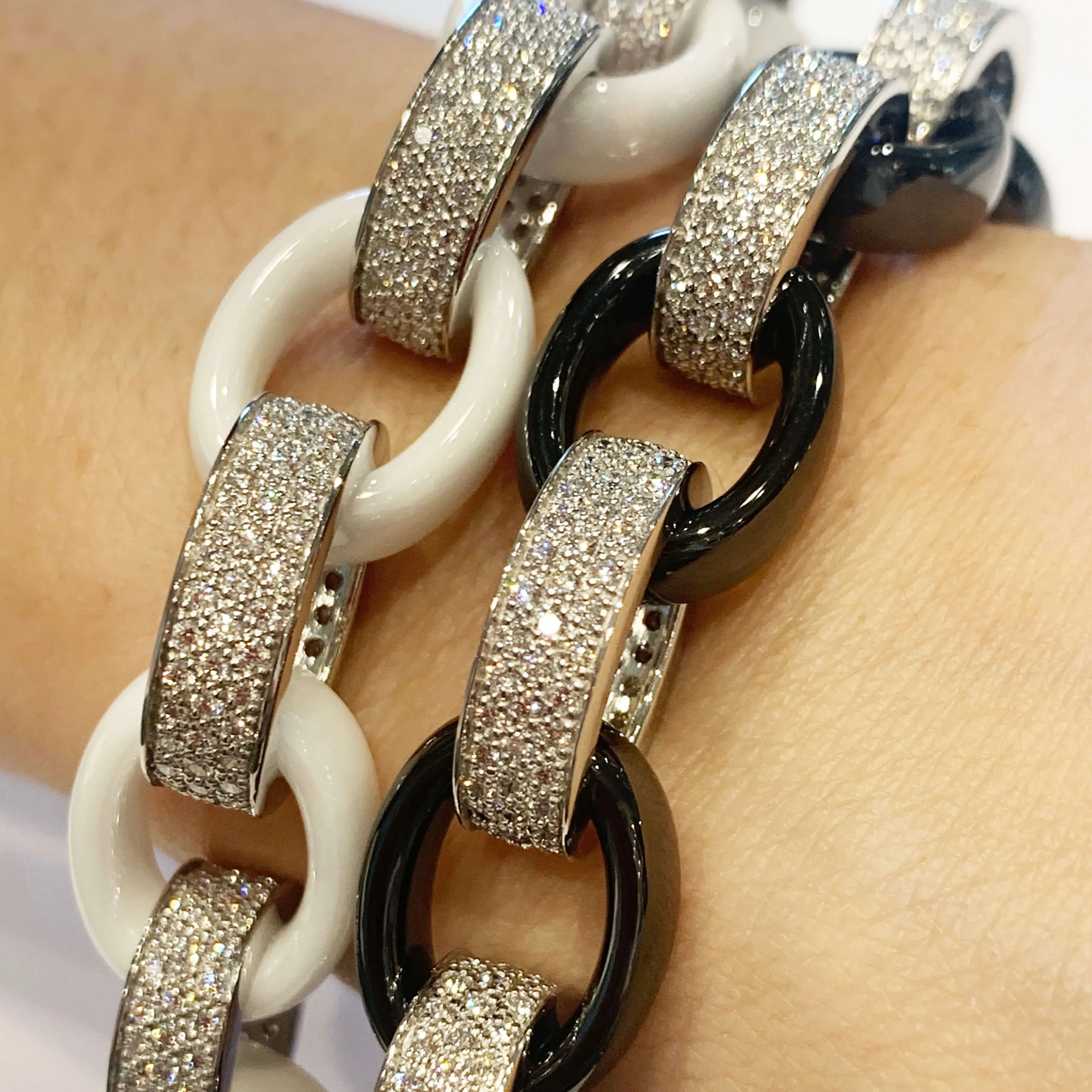 Marilyn Black Ceramic and Pave Diamond Link Bracelet