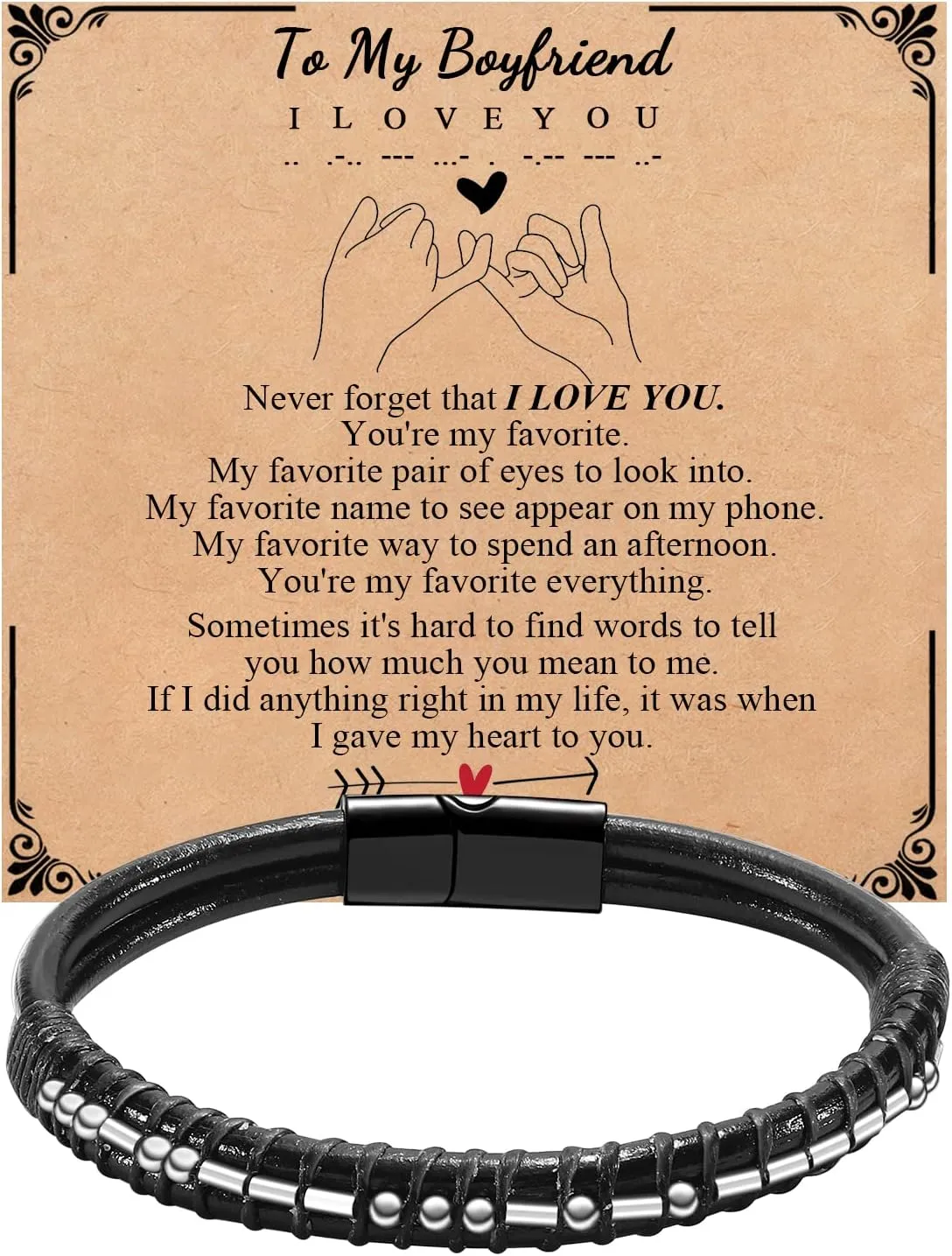 Mens Bracelets Men Morse Code Bracelet Father Dad Husband Son Grandson Brother Boyfriend Father'S Day Birthday Graduation Valentines Day Anniversary Christmas Leather Cuff Bangle I Love You Jewelry Gift for Man Him