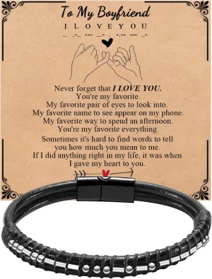 Mens Bracelets Men Morse Code Bracelet Father Dad Husband Son Grandson Brother Boyfriend Father'S Day Birthday Graduation Valentines Day Anniversary Christmas Leather Cuff Bangle I Love You Jewelry Gift for Man Him