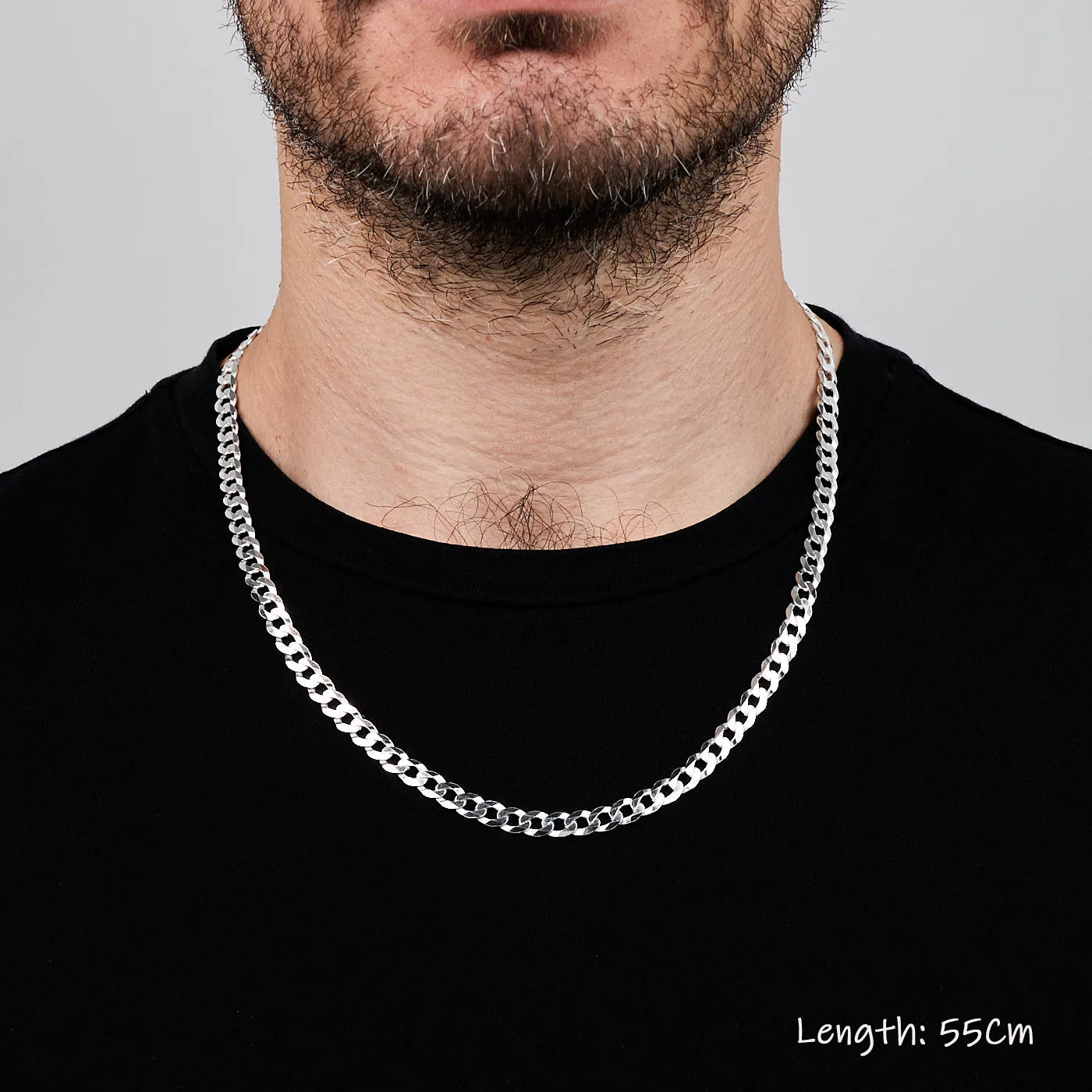 Mens Chain Necklace 6.2mm Cuban Curb Chain 925 Sterling Silver