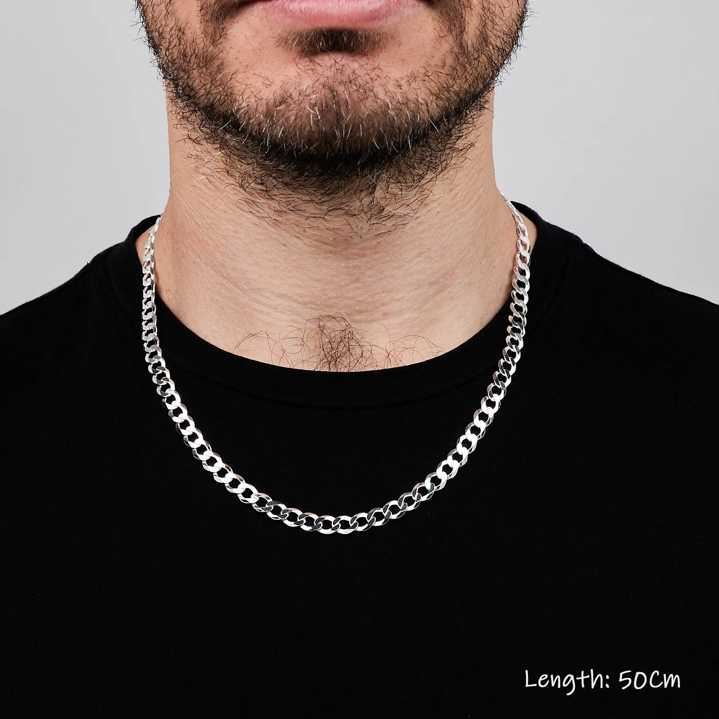 Mens Chain Necklace 6.2mm Cuban Curb Chain 925 Sterling Silver