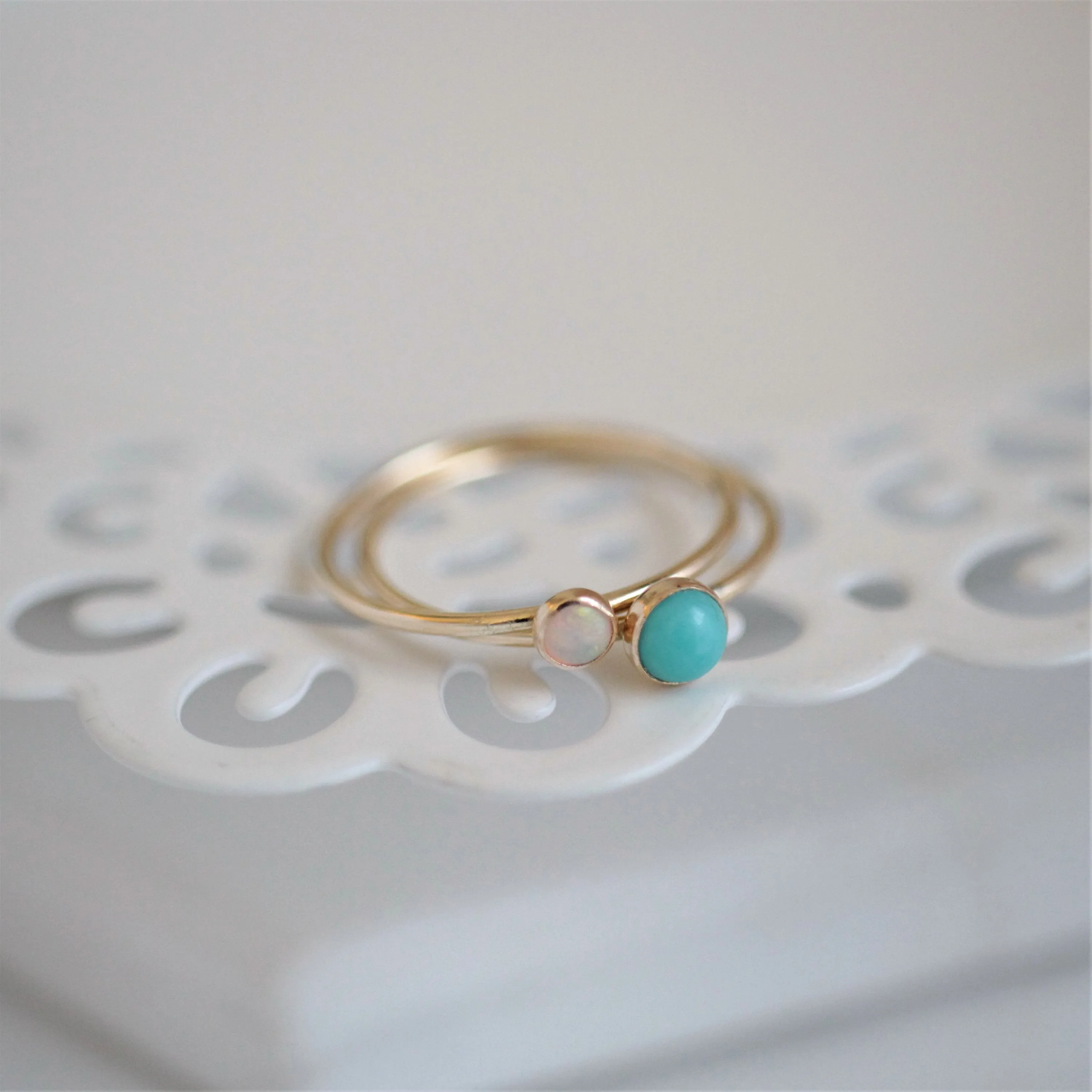 Minimalist Turquoise & Opal Ring Set