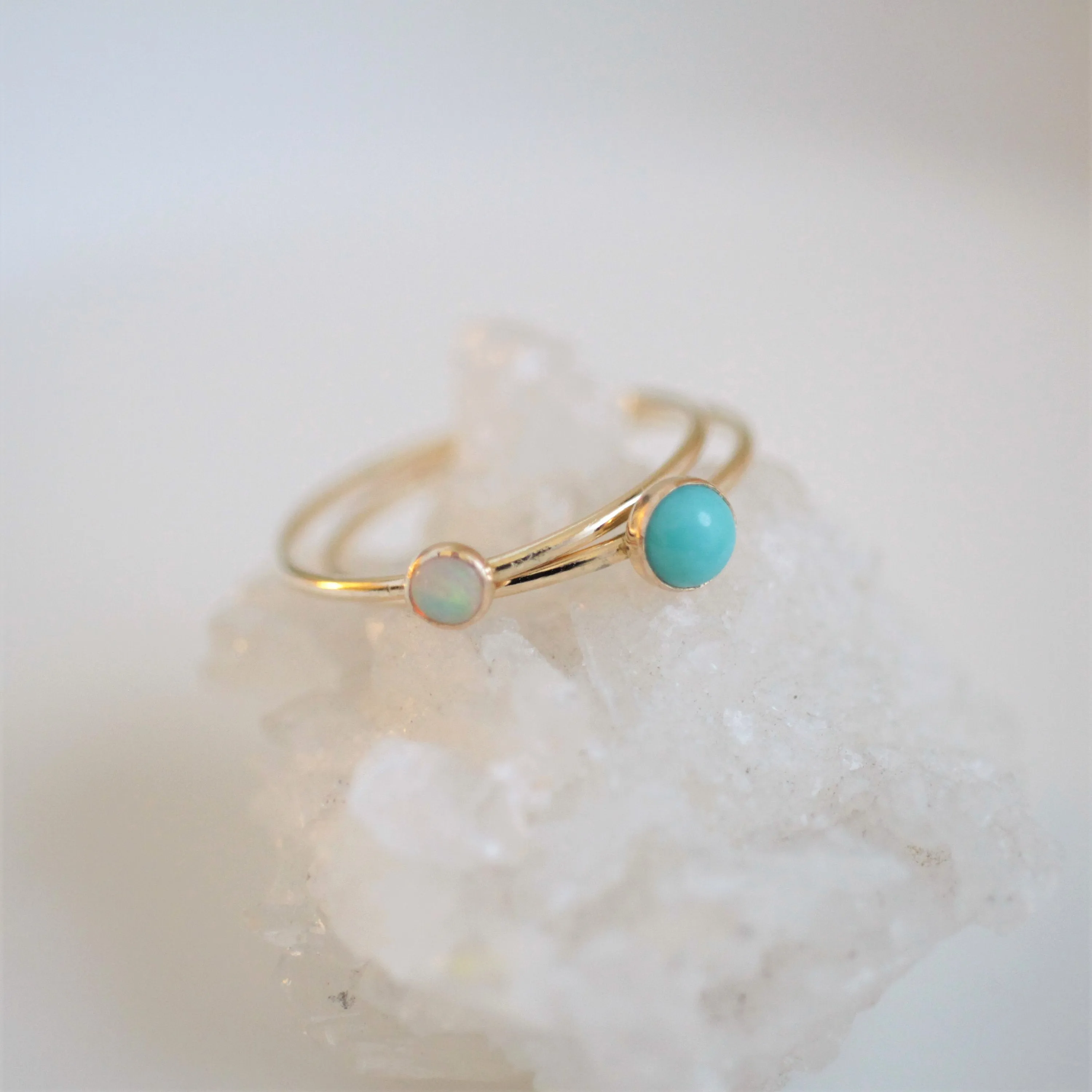 Minimalist Turquoise & Opal Ring Set