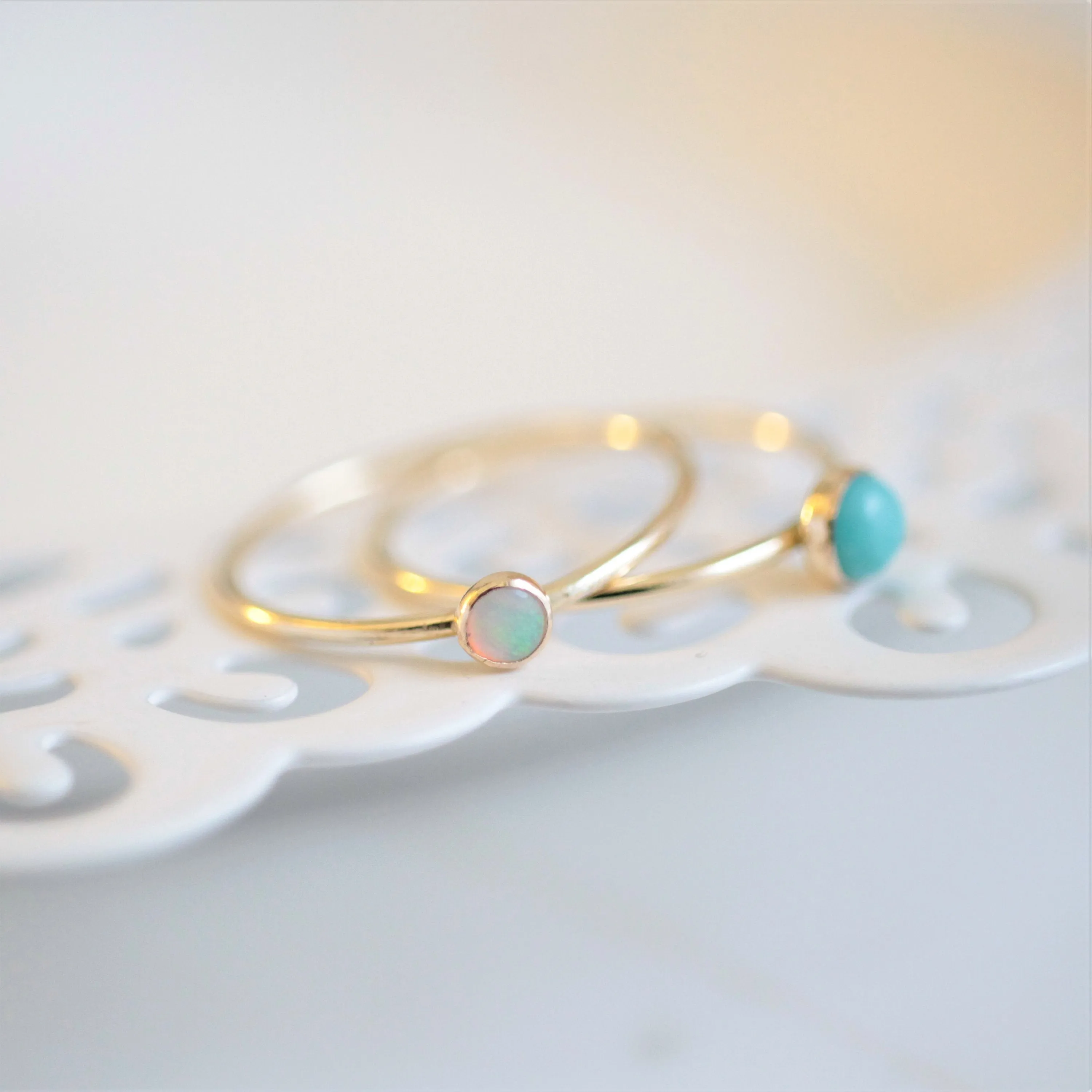 Minimalist Turquoise & Opal Ring Set