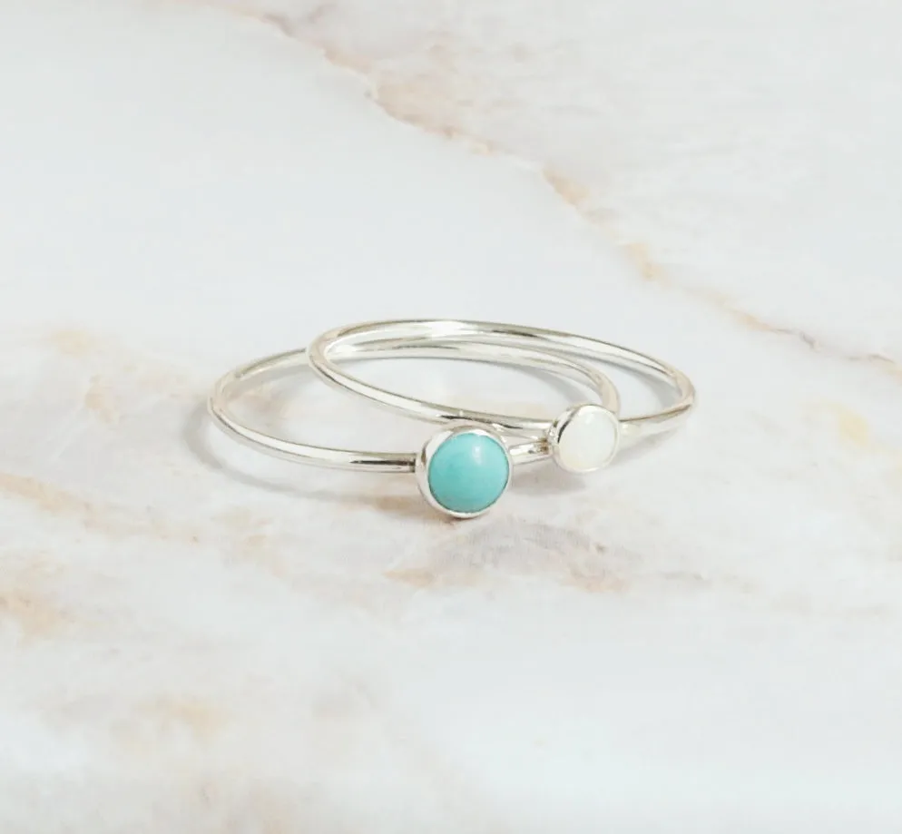 Minimalist Turquoise & Opal Ring Set