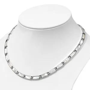 Mother of Pearl Rectangular Links Silver Necklace