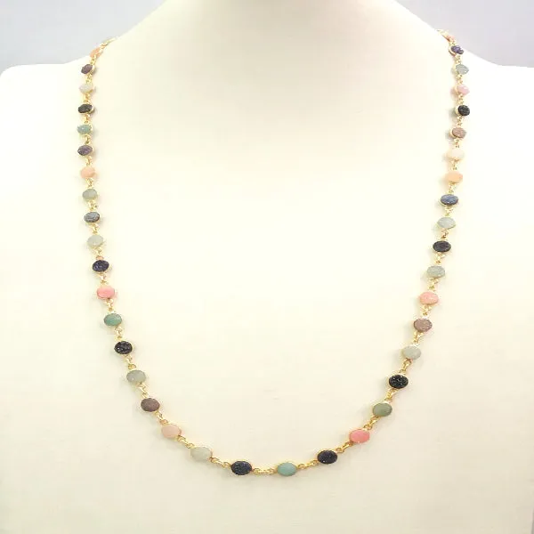 Multi-color Agate Druzzy Geode Stone Jeweled Chain Necklace