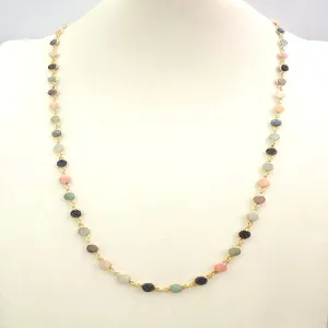 Multi-color Agate Druzzy Geode Stone Jeweled Chain Necklace