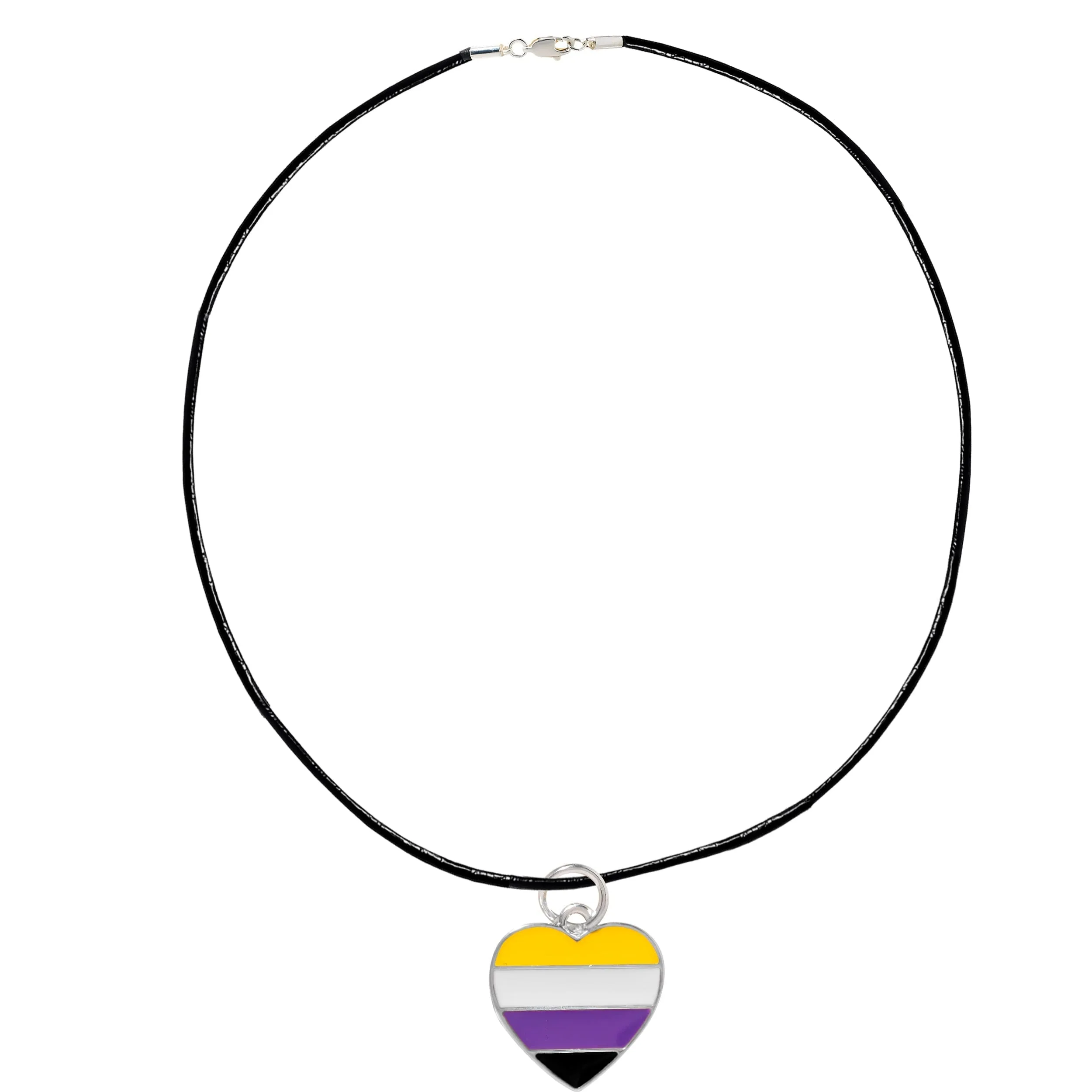 Nonbinary Flag Heart Charm Black Cord Necklaces