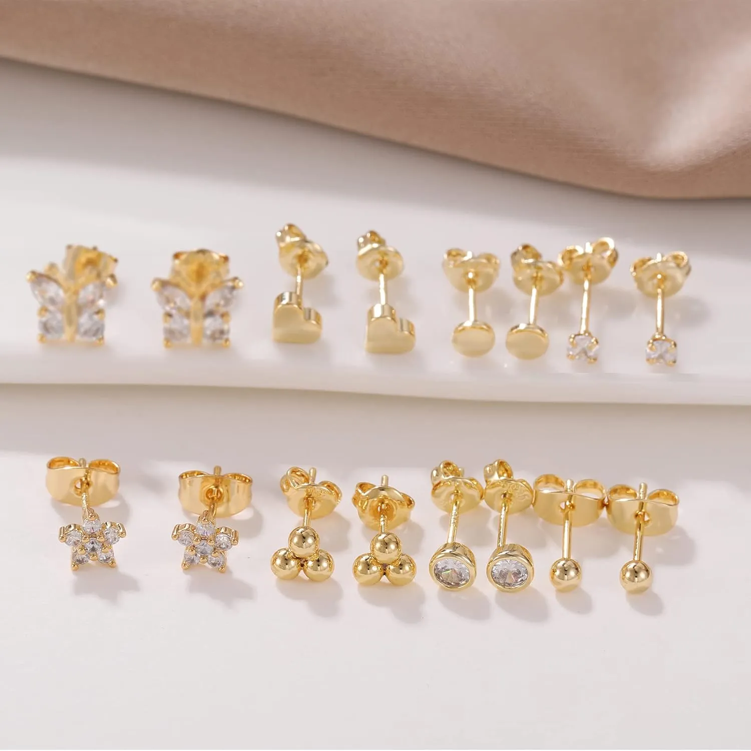 PRETOLE 8 Pairs Sterling Silver Stud Earrings for Women,14K Gold Plated Stud Earrings Set for Women Hypoallergenic Stud Earrings Cubic Zirconia Stud Earrings Small Stud Earrings for Women