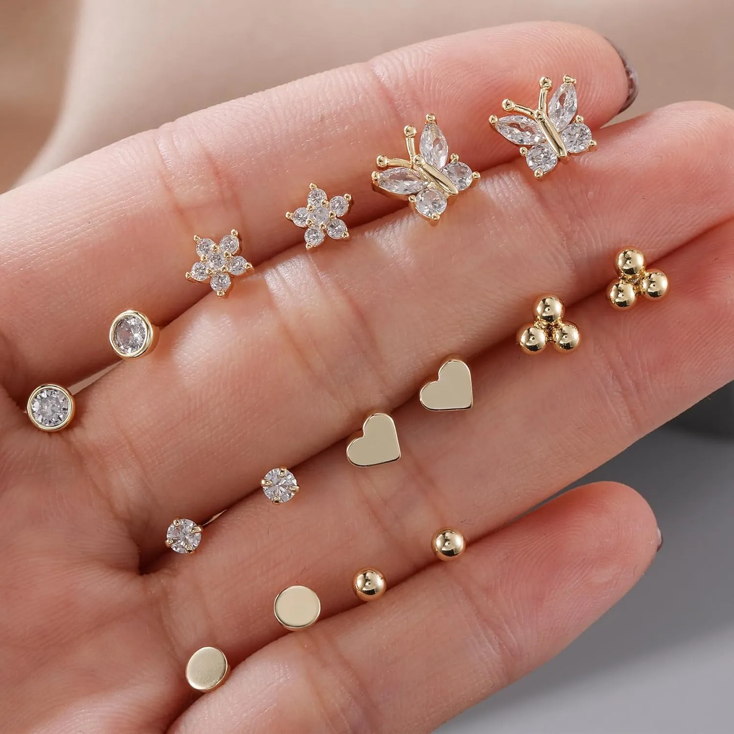 PRETOLE 8 Pairs Sterling Silver Stud Earrings for Women,14K Gold Plated Stud Earrings Set for Women Hypoallergenic Stud Earrings Cubic Zirconia Stud Earrings Small Stud Earrings for Women