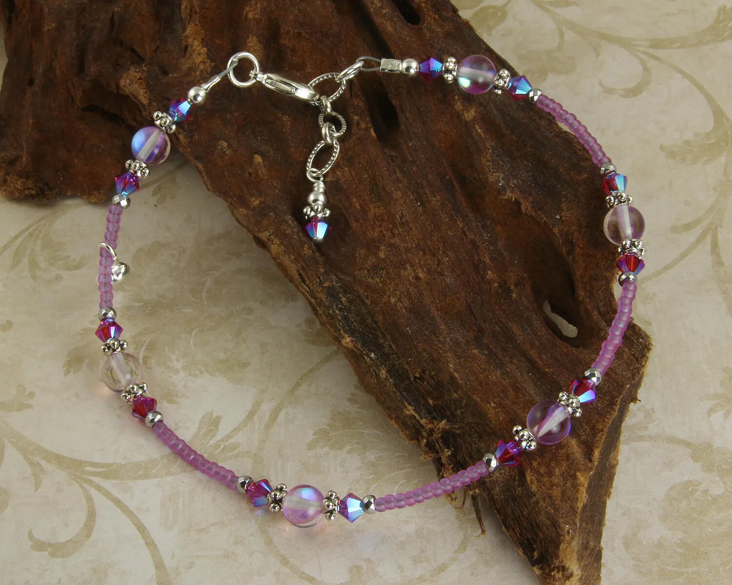 Purple Crystal Silver-Plated Anklet