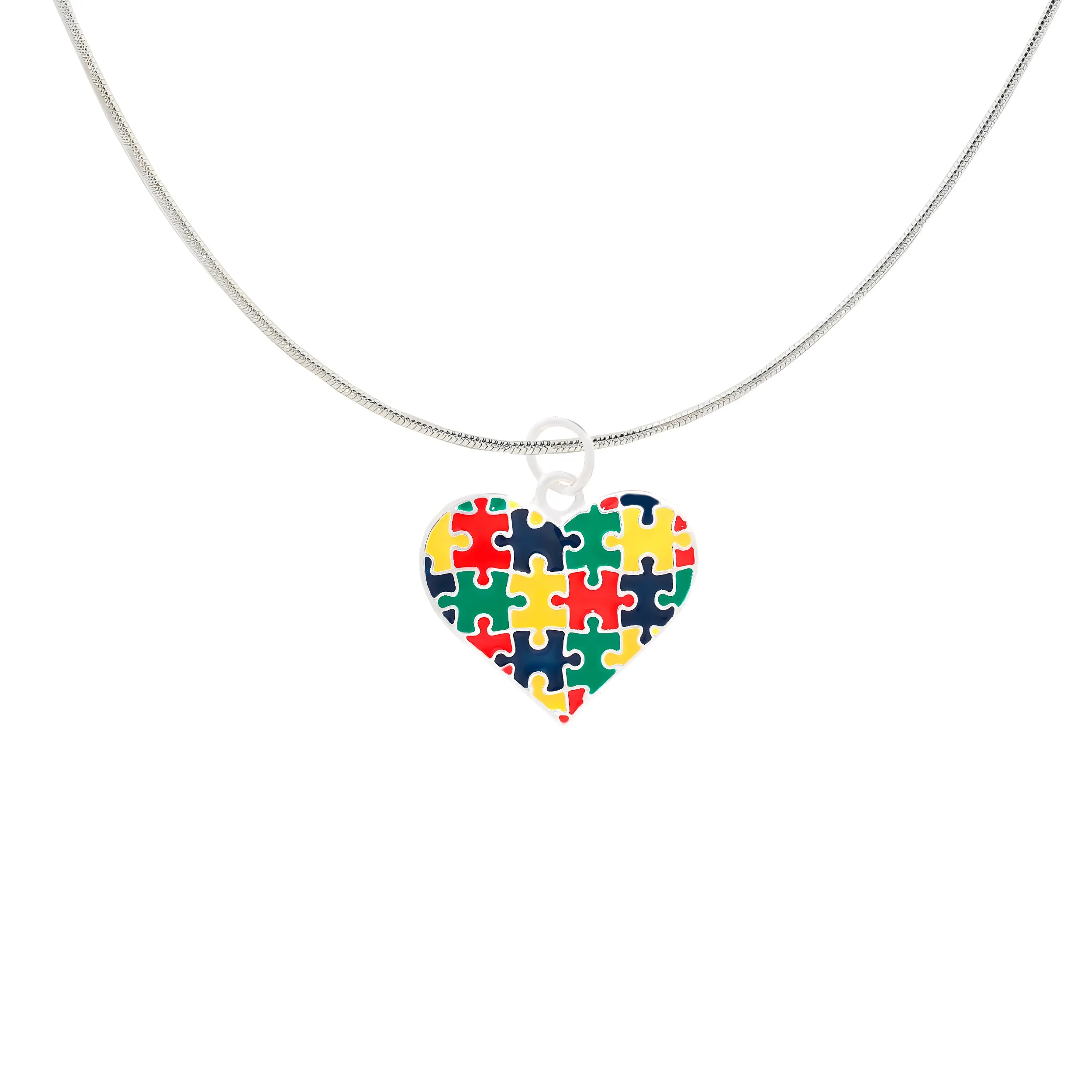 Puzzle Piece Autism Awareness Multicolored Heart Necklaces