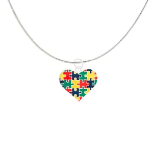 Puzzle Piece Autism Awareness Multicolored Heart Necklaces