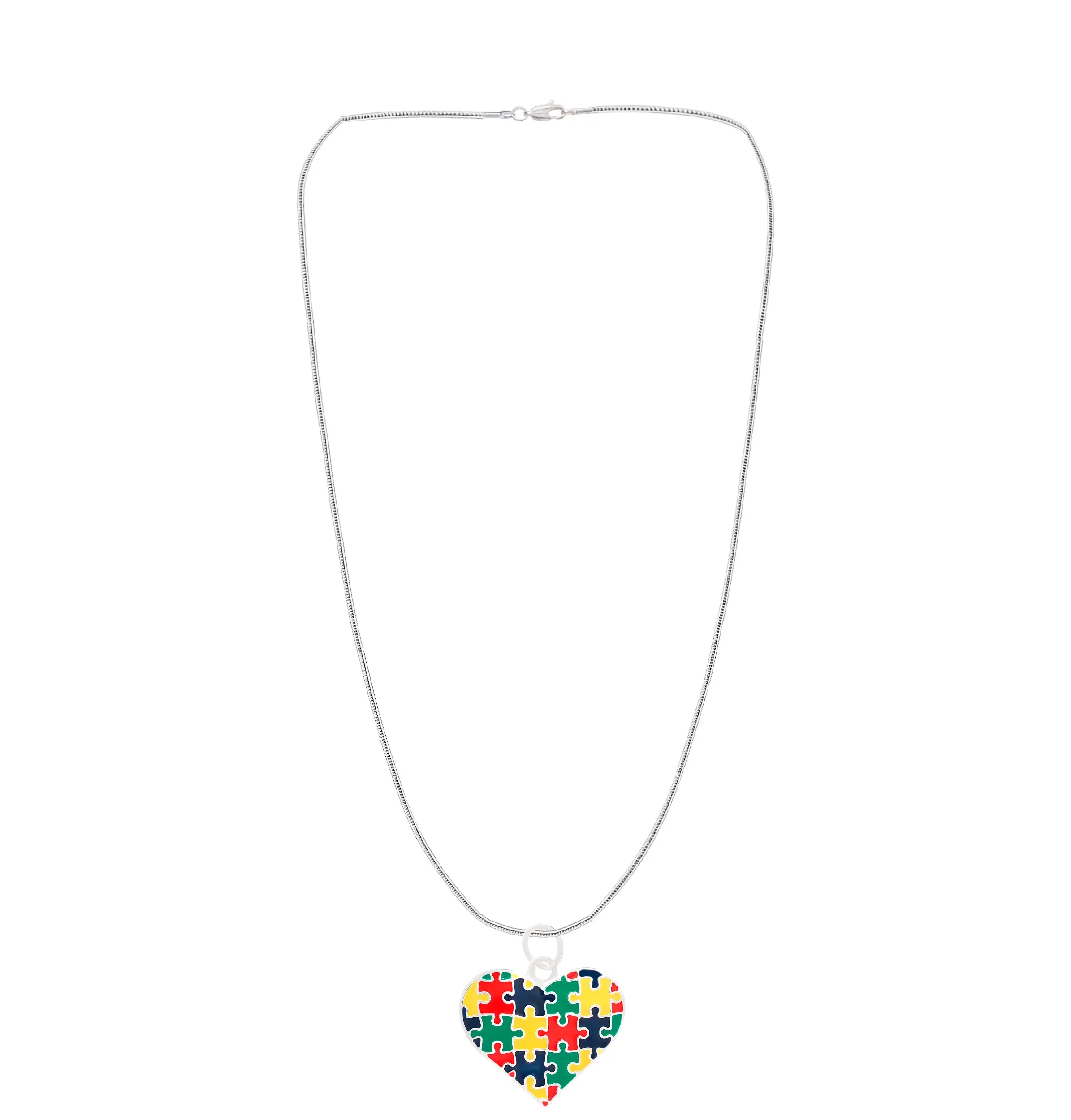 Puzzle Piece Autism Awareness Multicolored Heart Necklaces
