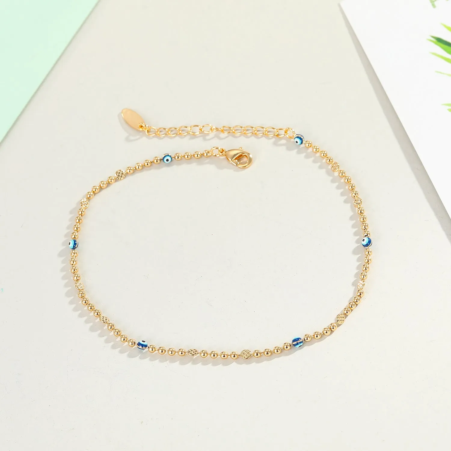 Real Gold-Plated Water Drop Tassel Anklet Dripping Oil Turkish Blue Eye Anklet Summer Beach Footwear
