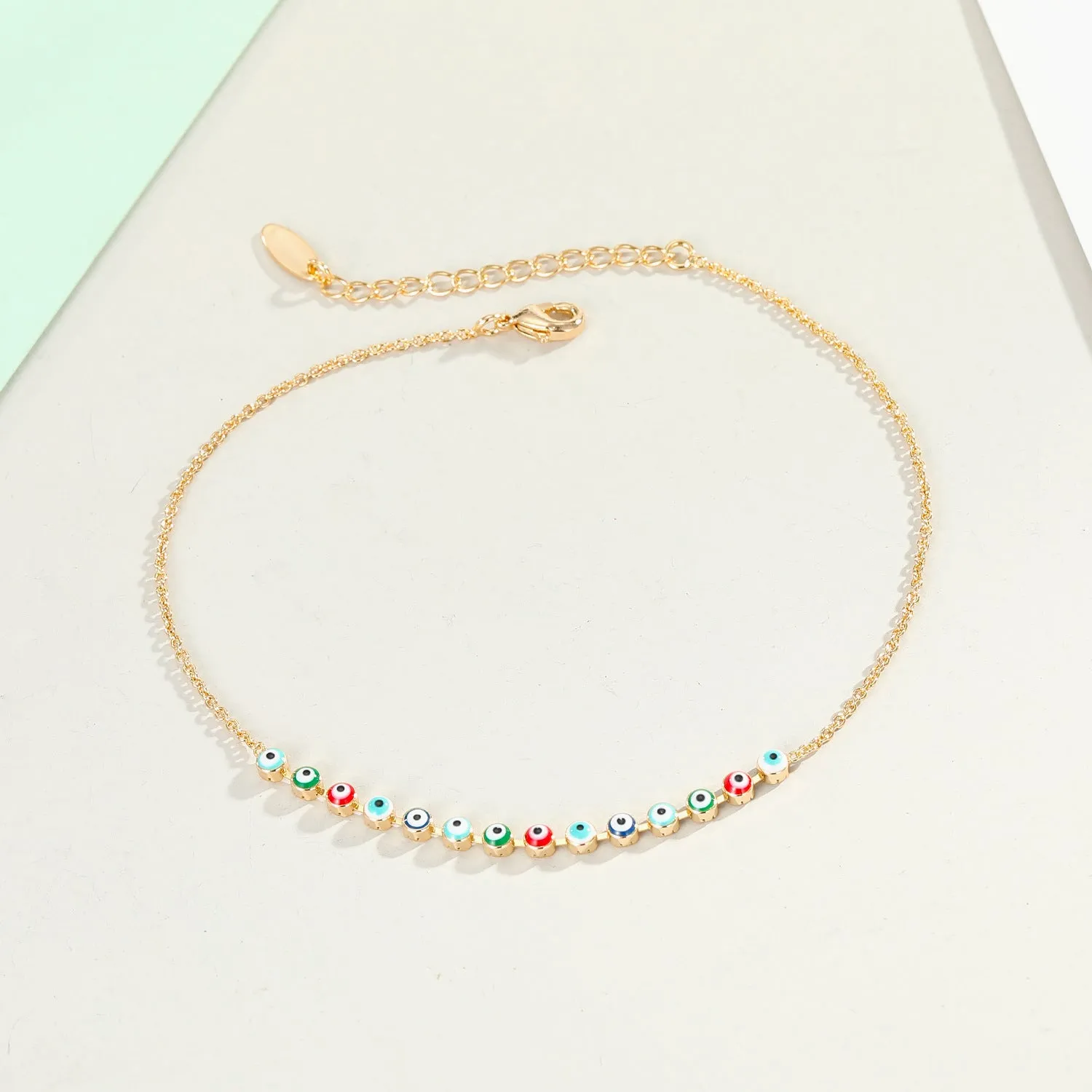Real Gold-Plated Water Drop Tassel Anklet Dripping Oil Turkish Blue Eye Anklet Summer Beach Footwear