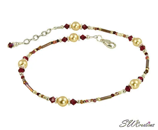 Ruby Gold Pearl Beaded Anklet