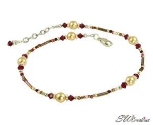 Ruby Gold Pearl Beaded Anklet
