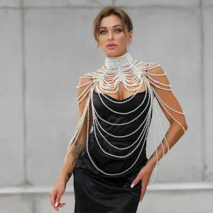 Sexy Pearl Body Chain For Women Necklaces Shawl Female Punk Style Beaded Collar Shoulder Sweater  Long Chain Bridal Body Jewelry
