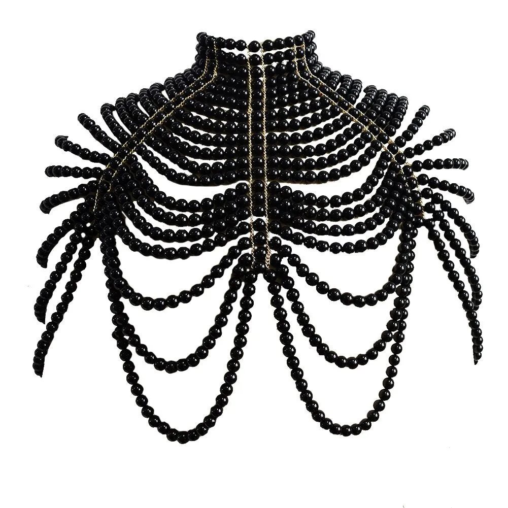 Sexy Pearl Body Chain For Women Necklaces Shawl Female Punk Style Beaded Collar Shoulder Sweater  Long Chain Bridal Body Jewelry