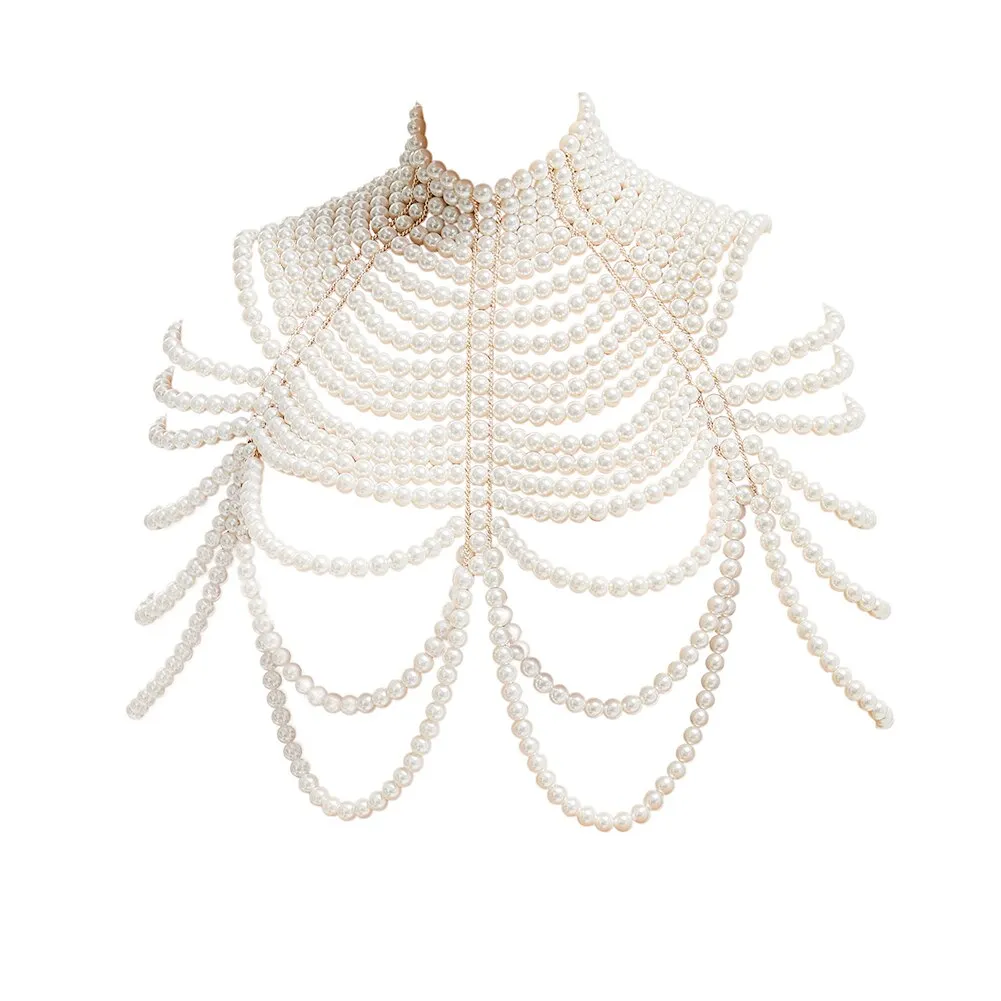 Sexy Pearl Body Chain For Women Necklaces Shawl Female Punk Style Beaded Collar Shoulder Sweater  Long Chain Bridal Body Jewelry