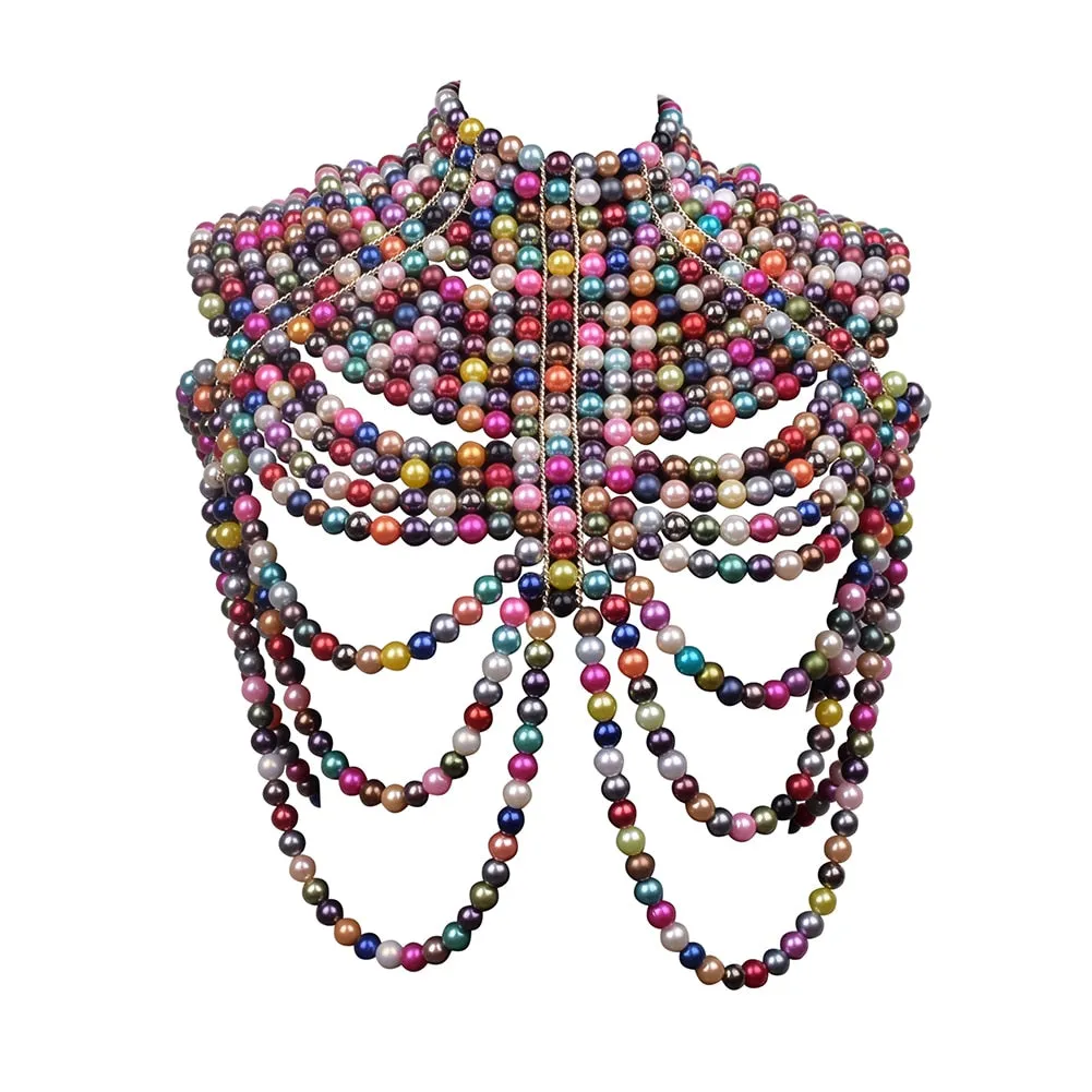 Sexy Pearl Body Chain For Women Necklaces Shawl Female Punk Style Beaded Collar Shoulder Sweater  Long Chain Bridal Body Jewelry