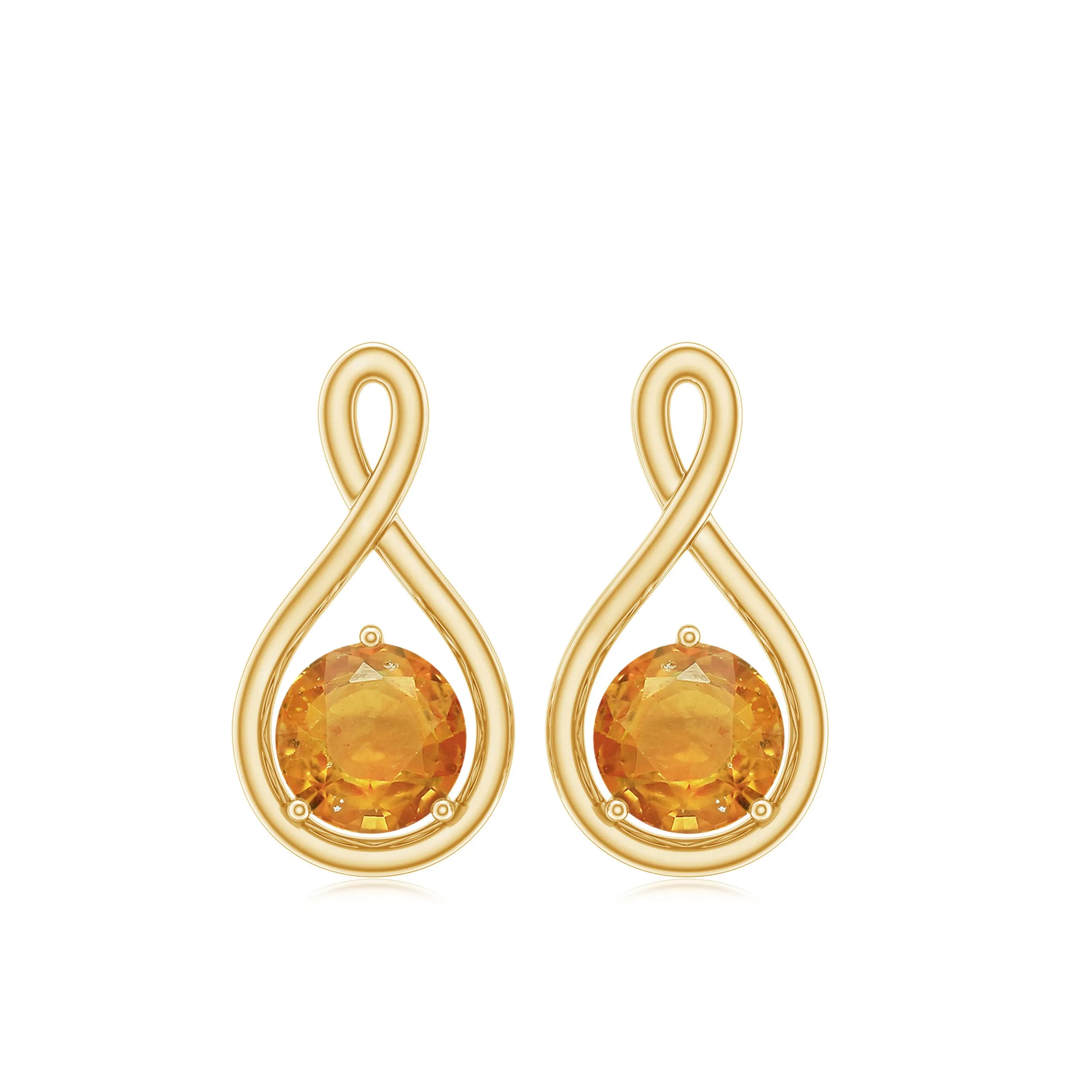 Simple Orange Sapphire Solitaire Infinity Stud Earring