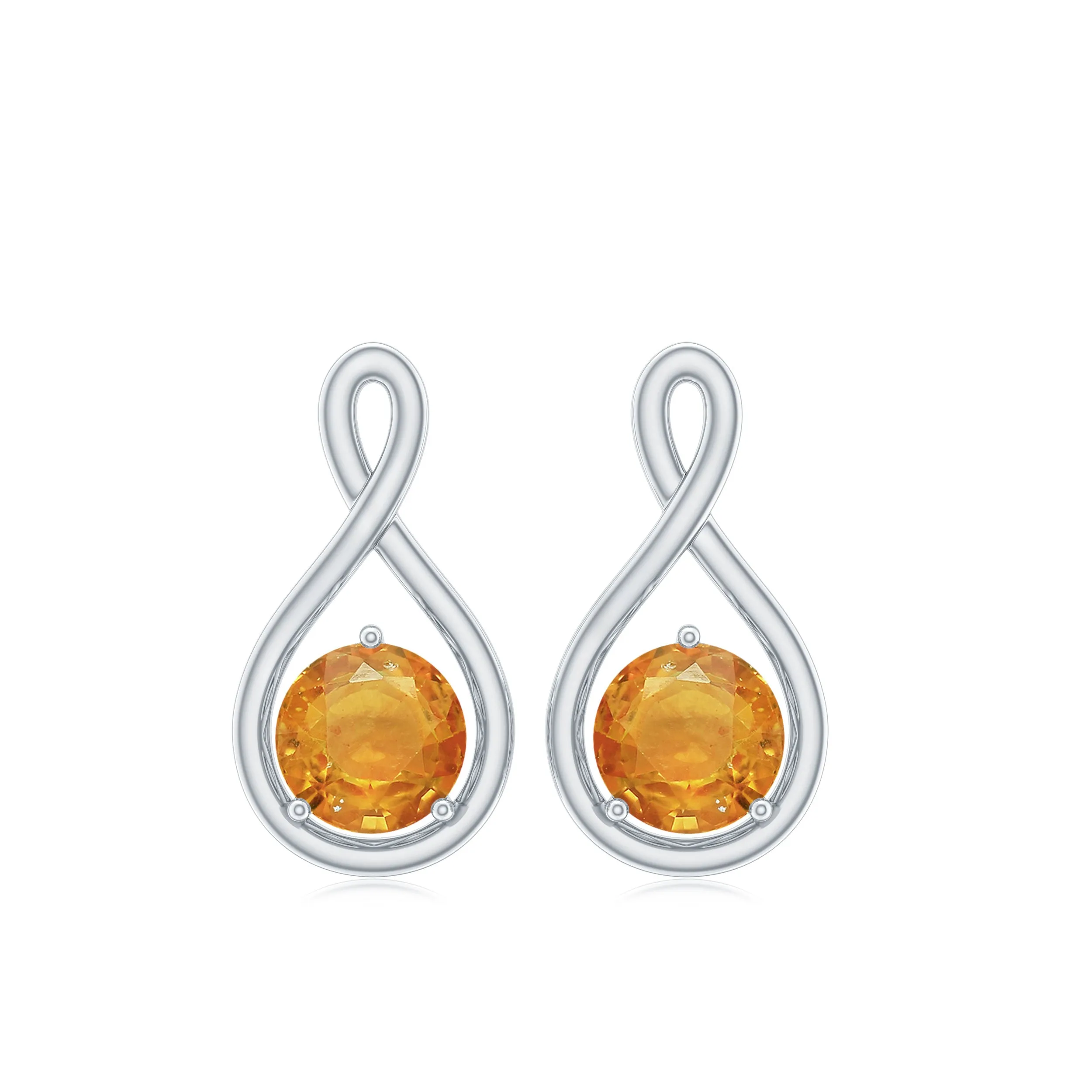Simple Orange Sapphire Solitaire Infinity Stud Earring