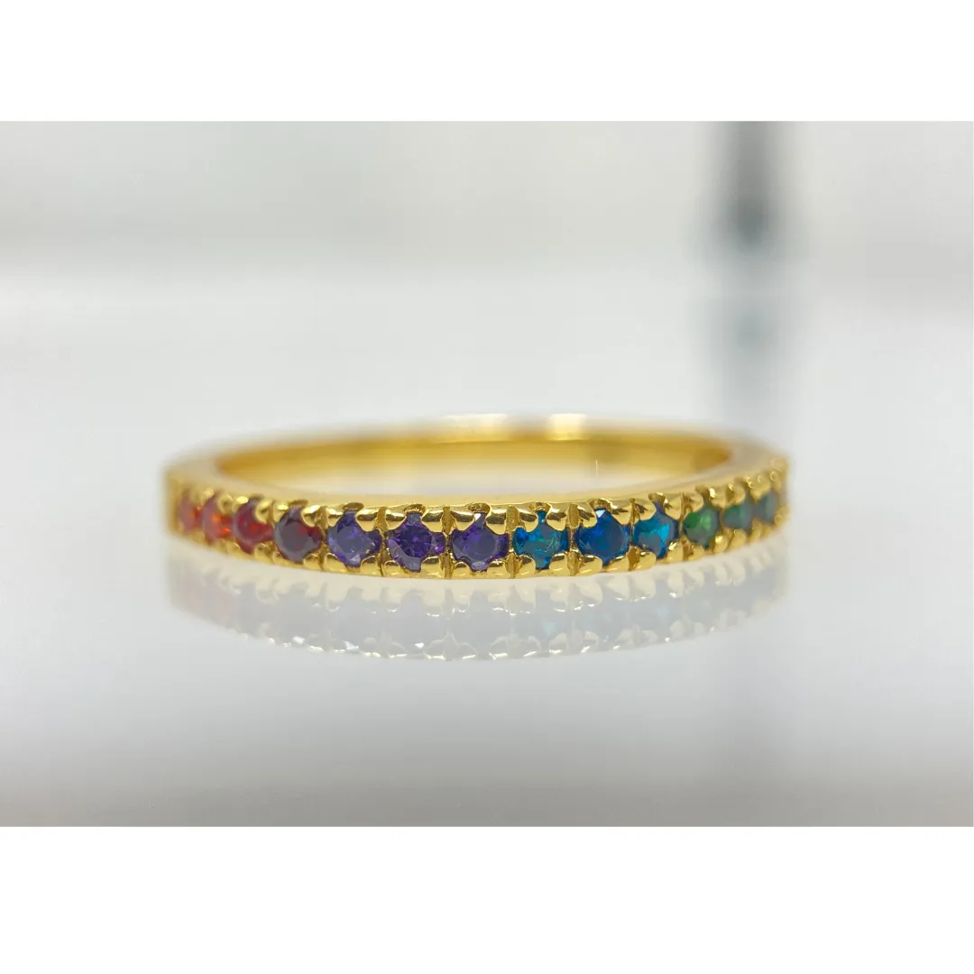 Single Band Rainbow Stone Ring 14k Vermeil