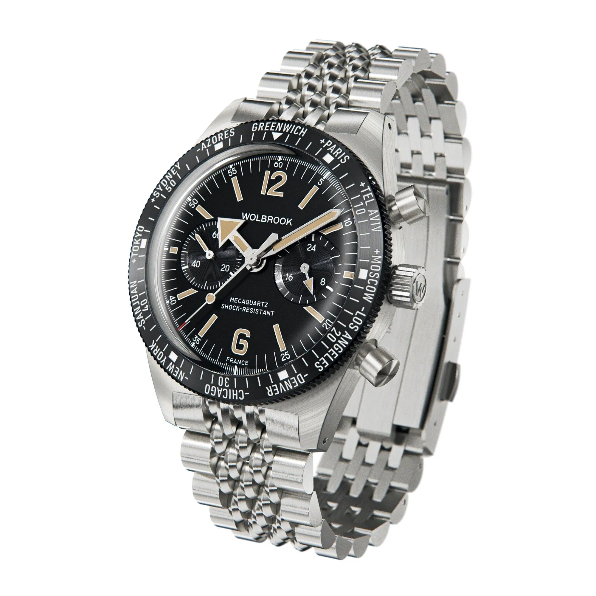 Skindiver WT Chrono-Mecaquartz Black Bezel Vintage Chronograph