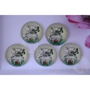Small Round Glass Cabochon - Butterfly Script