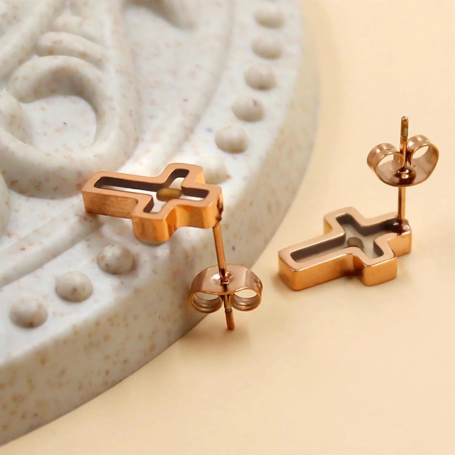 Stainless Steel Stud Earrings with Mustard Seed Heart/Hexagram/Cross/Four-Leaf Clover Patterns Women's Religious Inspired Jewelry Baptism Gift YA4792