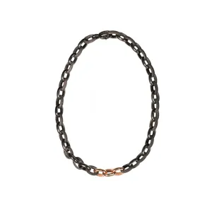 Sterling Silver Black Rhodium Alternating Link NOEL Necklace with Rose Gold links